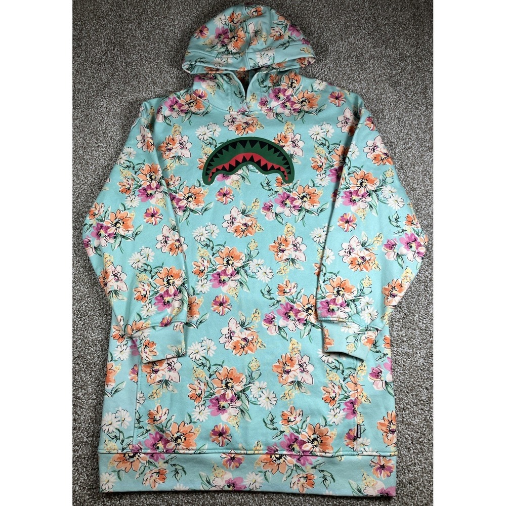 Sprayground Hoodie Pullover Floral Aqua Size Small Oversized‎ Sweatshirt Rare